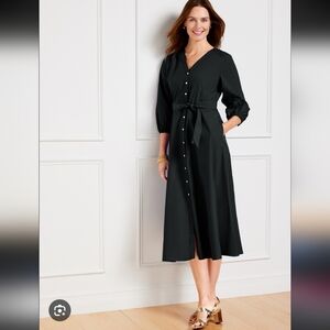 NWT Talbots Fit and Flare Shirt Dress, 100% Cotton, Black, Size 10P